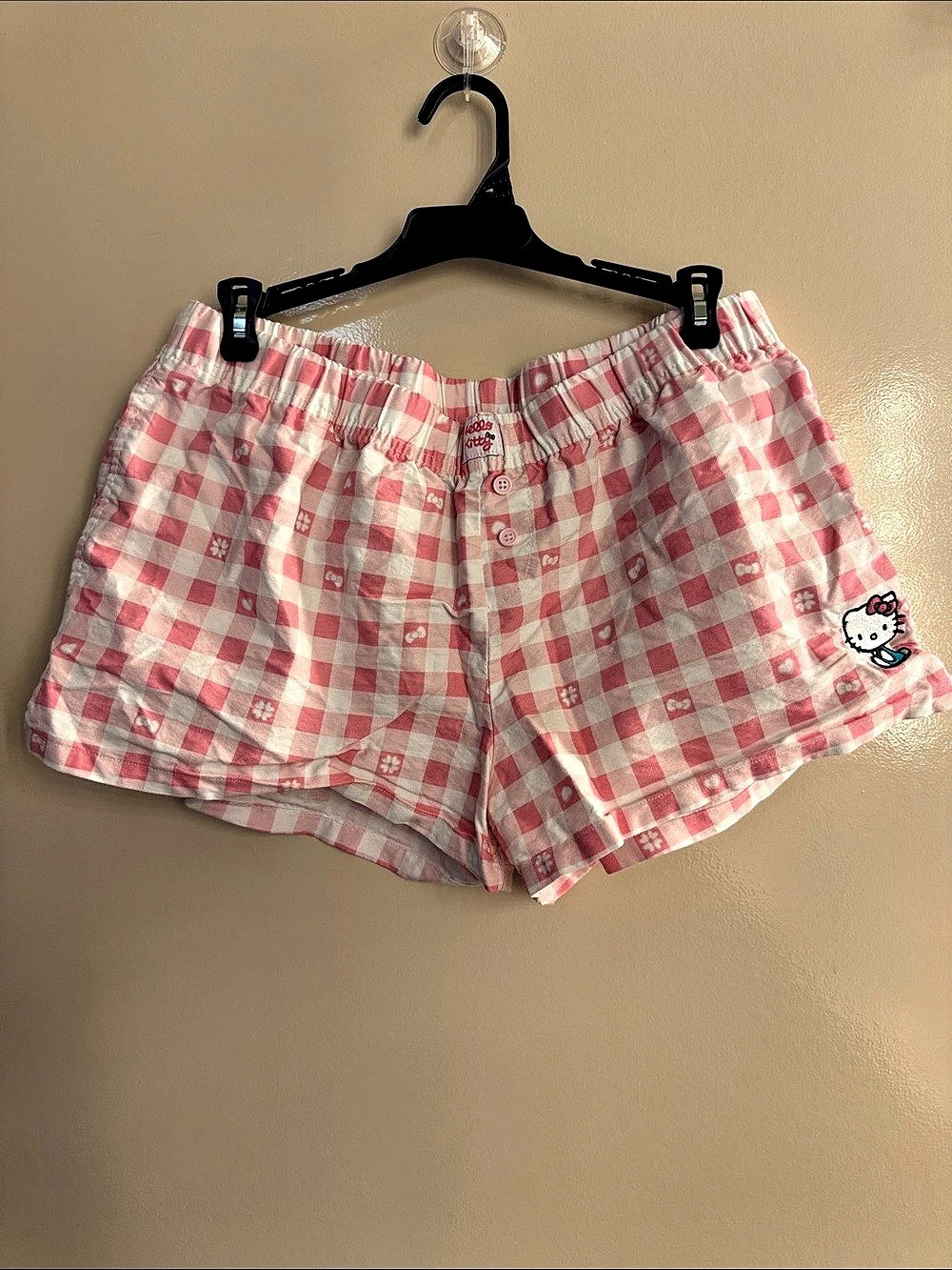 Hello Kitty Gingham Shorts in Pink & White Size XL